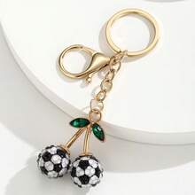 1Pc Daily Resin Sports Ball Cherry Keychain Soccer Basketball Baseball Tennis Rugby Bag Charm Pendant - Multicolor - View 6