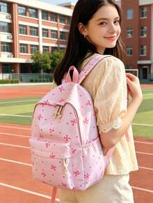 1 Set Back To School Backpack Set - Bow Pattern Large Capacity Backpack + Lunch Bag + Pencil Case Multi-Piece Set, With Laptop Compartment School Bag, Campus Day Bag, Lightweight Portable Zipper Bag, Suitable For Students/Teenagers/Graduates, Perfect For Outdoor/Travel/Middle School/High School/University, Essential College Backpack - 8217 - View 6