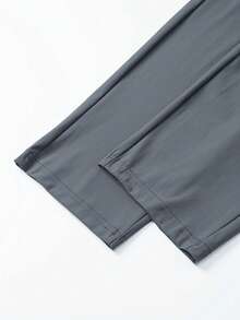 Men's High Elasticity Fitness Casual Daily Knit Fabric Black Pants, Solid Color Design, Fabric, Loose Fit, With Zipper Pockets Sweatpants - Sports - Dark Grey - View 7