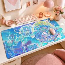 Dreamy Blue Ocean Shark Telescope Cartoon Illustration Desk Mat, Cute Starry Sky Galaxy Large Non-Slip Mouse Pad, Thickened Keyboard Pad, Suitable For Gaming And Office - View 1