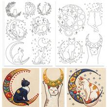 Stick And Stitch Water-Soluble Embroidery Stabilizer, Moon Cat Star Floral Pattern, Suitable For DIY Embroidery On Shirts, Jackets, Bags - A388 - View 16
