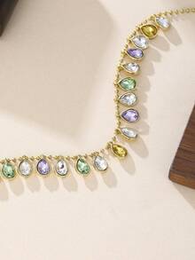 Eterna Glow 1件嘻哈風時尚彩色鋯石水鑽項鍊，女款水晶寶石鏈條吊墜，適合伴娘派對穿著 - 項鍊 - 查看 9