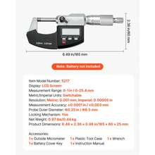 Micrometer Set, Digital Outside Micrometer 0-1 Inch Measuring Range, 0.00005" Resolution, Ultra-Precision 0.0001 Accuracy, LCD Screen, In/Mm Switch, Carbide Tip, With Protective Case - 0-1 Inch - View 11
