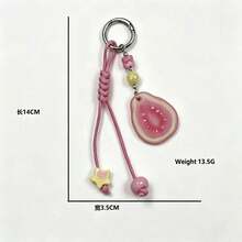 1 pièce Porte-clés en résine de fruit avec perles de corde tressées à la main, pendentif de sac fraise orange pastèque tomate figue - Multicolore - Voir 7