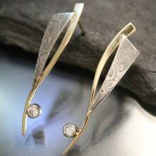 Two-Tone Embossed Streamlined Patchwork Vintage Niche Earrings, Women's Commute Date Gift - Silver - View 1