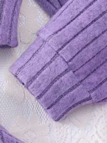 Setelan Rajut Kasual Manis 2 Potong untuk Anak Perempuan: Jaket Pendek Berkerudung Bergaris Ungu dengan Resleting + Rok Pendek Berumbai Dua Lapis dengan Pinggang Elastis, Musim Semi/Musim Gugur - Purple - View 5