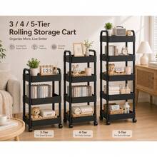 3/ 4/ 5-Tier Rolling Storage Cart With Black Wheels, Slim Mobile Utility Organizer Cart, Space Saving Storage Rack With Handle, Lockable 360° Casters For Bathroom, Kitchen, Laundry Room, Office, Living Room - White - View 9