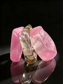 3pcs/1pc Exaggerated Geometric Bracelet Set, Pink Set, Bohemian Style Versatile Accessory; Suitable For Daily, Party, Vacation Wear, Ideal Gift For Loved Ones And Family, Can Be Layered Or Worn Individually - Multicolor - View 2