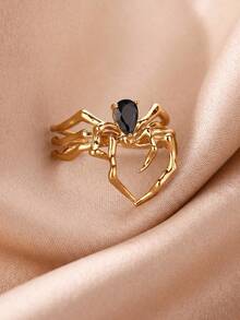 1pc Punk Style Spider Open Ring, Women's Dark Black Zirconia Ring, Halloween Accessory, Fashion Jewelry - Silver - View 13