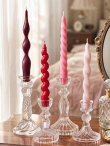 4pcs Red-Pink Gradient Spiral Twisted Taper Candles, French Vintage Home Decor, Wedding Table Centerpiece, Romantic Dinner Party Atmosphere Light, Suitable For Halloween, Thanksgiving, Christmas And Anniversary Gifts For Her, SPA Atmosphere - Multicolor - View 7