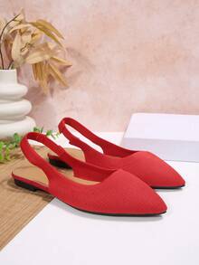Zapatos planos con punta roja y tira trasera, parte superior de tela, transpirables, acabado brillante, mocasines, diseño de empeine abierto, zapatos casuales para oficina y desplazamientos, versátiles, elegantes y cómodos - Rojo - Ver 8