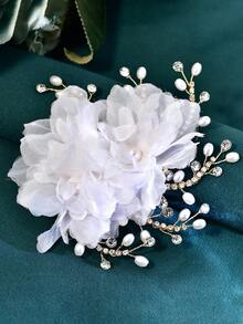 1pc White Floral Bridal Hair Clip Elegant Woman Headwear Hair Accessory Suitable For Weddings And Parties - White - View 5