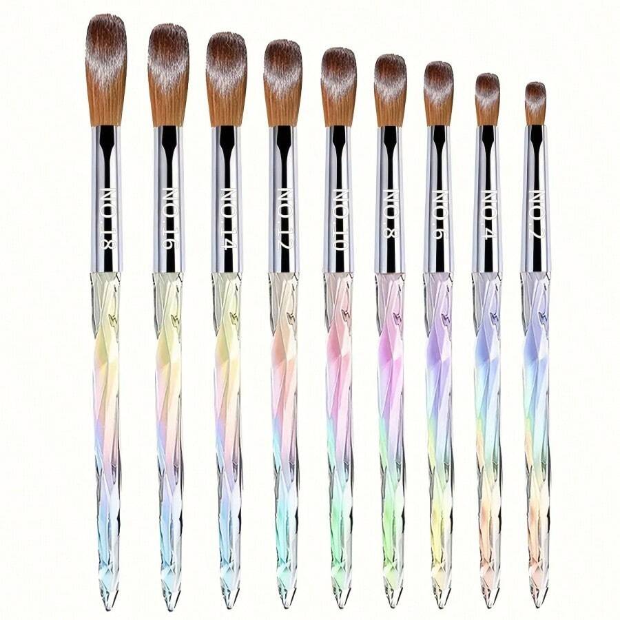 9 Pcs Acrylic Nail Brush Set, Nail Brush For Extension Sculpting And Color Coating Application - Multicolor - View 1