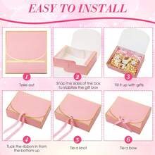 10pcs Set Lidded Gift Box, Gold Trim Pink Box, Size 10.6 X 7.8 X 3.1 Inches, With Pink Ribbon, Suitable For Bridesmaid Invitation, Wedding Gift, Birthday Gift, Party Favor, Decor, Valentine's Day, Bridal Box - Pink With Gold Trim - View 5