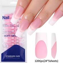 120 piezas de puntas de uñas de gel francesas rosa medio y blanco, puntas de uñas francesas para pegar, puntas de uñas de gel cuadradas francesas, uñas postizas de 12 tamaños para arte de uñas DIY, para mujeres, uso en salón de uñas - Rosa - Ver 1