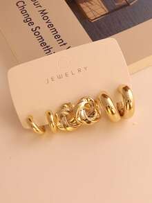 6/18pcs Asymmetrical Geometric C-Shape Floral Classic Earring Set, Fashionable CCB Earrings, Retro Chic Daily Wear Jewelry - Perfect Gift For Party, Date, Holiday - Gold - View 9
