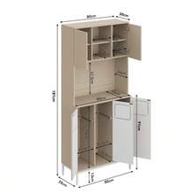 Kitchen Cabinet With Three Doors In Light Wood And White, 181 Cm High, With Waste Compartment, Microwave Compartment And Vacuum Cleaner Storage, 80 X 35 X 181 Cm - White - View 6