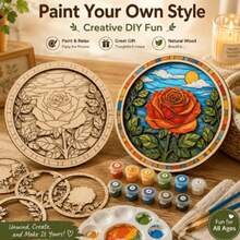 DIY Hand-Painted Floral Wooden Craft Kit, Home Decor Wooden Art, Paintable Layered Wooden Floral Art Set - Floral Round Decoration - View 7