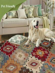 1pc Ultra Soft Crystal Velvet Carpet, Vintage Persian Style Bohemian Rug - Soft, Non-Slip, Machine Washable Polyester Mat With Colorful Geometric Pattern - Multicolor 13 - View 26