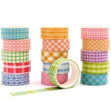 Set Pita Washi Kotak-kotak Warna-warni 16 Gulungan Pita Perekat Dekoratif Kotak-kotak Dasar untuk Seni, Kerajinan DIY, Jurnal, Perencana, Scrapbook, Pembungkus - Pita Washi - View 12