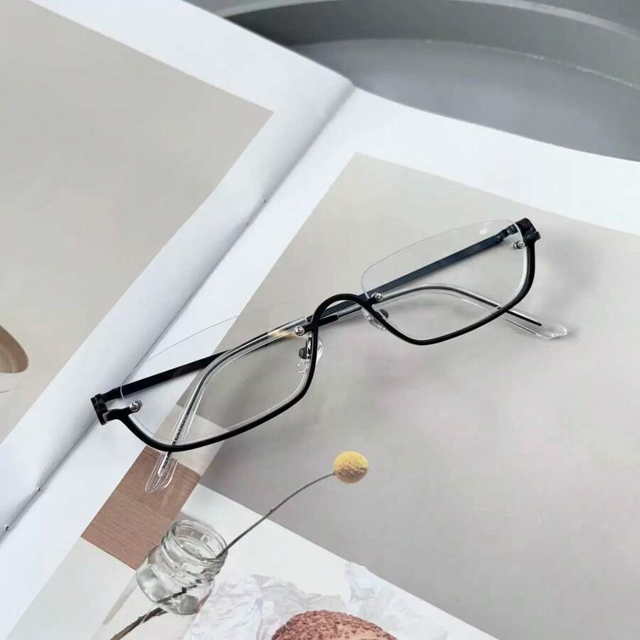 1 Pair Women's Y2K Cool Spicy Ins Style Personalized Half-Frame Metal Plain Lens Glasses - Clear - View 1