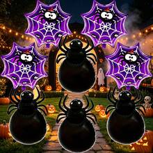 8pcs/Set Black Spider Purple Spider Web Aluminum Foil Balloon Set For Halloween Party, Day Of The Dead Decoration - View 3