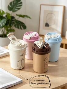 1 buah Botol Minum Anak Berinsulasi dengan Sedotan dan Tutup Anti Bocor, Terbuat dari Stainless Steel, Dapat Disesuaikan dengan Nama & Pola, Perlengkapan Makan Anak - Sesuaikan badan cangkir dengan pola dan nama. - View 2