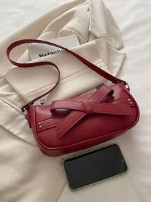 Nuevo bolso de hombro versátil con textura de cadena, bolso de axila para mujer - Burdeos - Ver 3