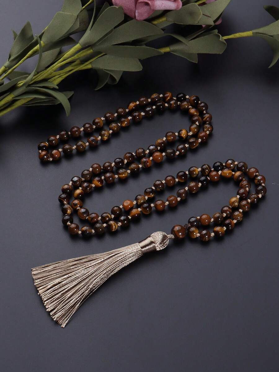 YAUKIA 6mm Boho Tiger'S Eye Beaded Necklace , Bring Abundance , Wealth , Relieves Stress , Enhances Communication , Yoga Meditation Prayer Jewelry Gift - Multicolor - View 1