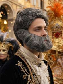 Vintage Fluffy Curly Wig With Thick Beard, European Old Town Mask Market Portrait Photography, Dark Candlelight Forest Fantasy Character Cosplay Full Set - Multicolor - View 3