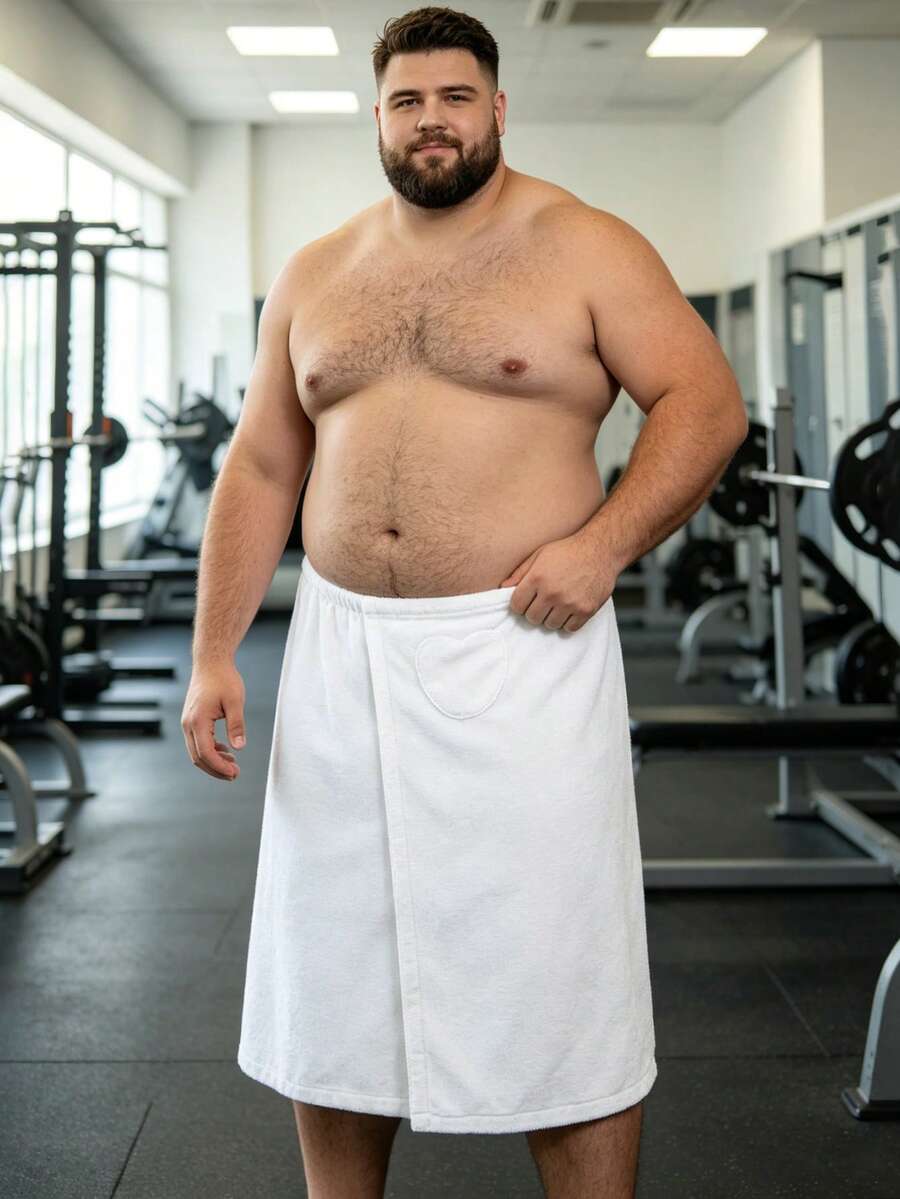 Men's Plus Size Terry Cloth Wrap Skirt Big & Tall Adjustable Bath Skirt With Pocket Absorbent Shower Wrap For Spa Gym Home - White - View 1