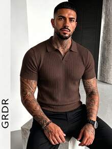 GRDR Men's Solid Color Short Sleeve Knit Sweater, Fashionable For Summer - Brown - View 5