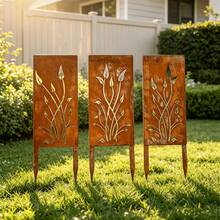 3pcs Outdoor Privacy Panel Set, Metal Wall Decor, Garden Metal Flower, Elegant Leaf Design, Perfect For Outdoor Decoration And Garden Beautification, Garden Decor, Natural Aesthetics, Suitable For Holiday Landscape Arrangement And Year-Round Use, Suitable For Yard And Patio Display, Holiday Decoration Vintage Aesthetic Metal Structure - A - View 5