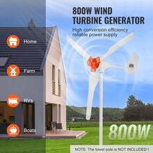 Kit de Generador de Turbina Eólica 800 W 12 V 3 Palas Controlador MPPT Dirección del Viento Ajustable Velocidad de Arranque del Viento 2,5 m/s para Hogar, Granja, Vehículos Recreativos, Barcos - 800 W - Ver 2