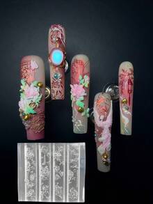鳶尾花、馬蹄蓮、牡丹、多款玫瑰花高透明矽膠美甲模具 - 無色 - 查看 9