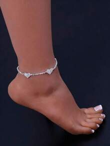 1pc Multi-Heart Rhinestone Anklet, Sparkling Foot Jewelry Suitable For Beach, Vacation, And Daily Wear - Silver - View 7