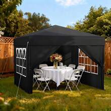 2.5x2.5m / 3x3m Pop Up Gazebo, Waterproof Winterproof Stable Folding Canopy With UV Protection & 4 Side Panels, Height Adjustable 240–260cm, Outdoor Party Tent For Garden, Camping, Wedding & Patio - Black - View 2