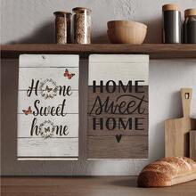 2件組「Sweet Home」標語蝴蝶印花超細纖維廚房毛巾，復古風 40*60cm 長方形抹布、桌布、手巾，廚房裝飾、居家浴室裝飾，鄰居喬遷禮物，廚房餐巾與抹布，家居裝飾 - 淺灰色 - 查看 6