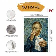 1pc 2D Flat Humorous Van Gogh Self-Portrait Toilet Paper Roll Wall Art Decor, Starry Night Style Humorous Bathroom Decor Poster, Frameless Modern Canvas Painting, Suitable For Bathroom, Toilet, Restroom, Home Decor, Bathroom Wall Decoration - Multicolor - View 11