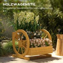 Planter On Wheels In The Shape Of A Wagon Wheel, 61 X 62 X 57 Cm, Weatherproof And Water-Repellent, 3 Levels With Drainage Holes, Made Of Fir And Teak Wood. - C - View 2
