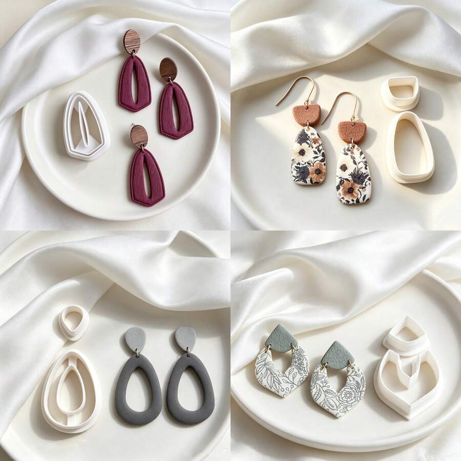 Minimalist Polymer Clay Mold Cutter, Spring/Summer Theme Art Earring Making Tool, For Earrings, Brooches, Pendants, High Precision Soft Ceramic Mold Cutter, Suitable For DIY Art Clay Earring Creation Tool - White - View 1