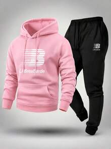 Men's Premium Hoodie And Comfortable Winter Jogger Pants Set - 粉紅色/黑色 - 查看 1