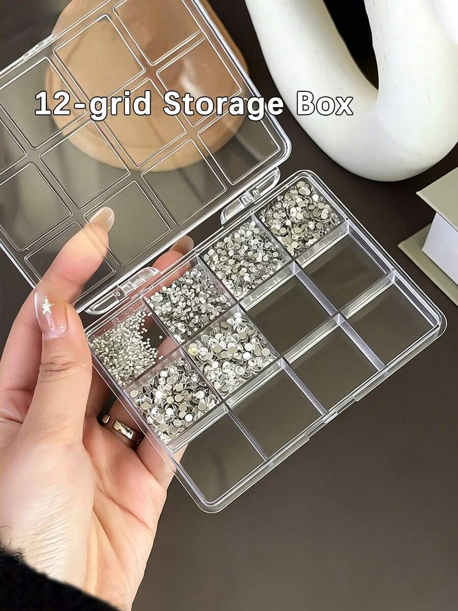 klimonla 1個美甲收納盒 桌面水鑽盒 工具用品 鑽石盒 美甲水鑽透明收納盒 不可拆卸式 便攜分格盒附蓋 塑膠收納盒 珠寶分格盒 - 無色 - 查看 1