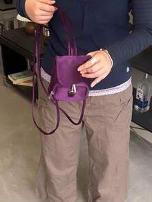 Korean 2026 Drawstring Mini Backpack, Crossbody, Dual-Use, Zipper Closure (No Accessories Included) - Purple - View 3