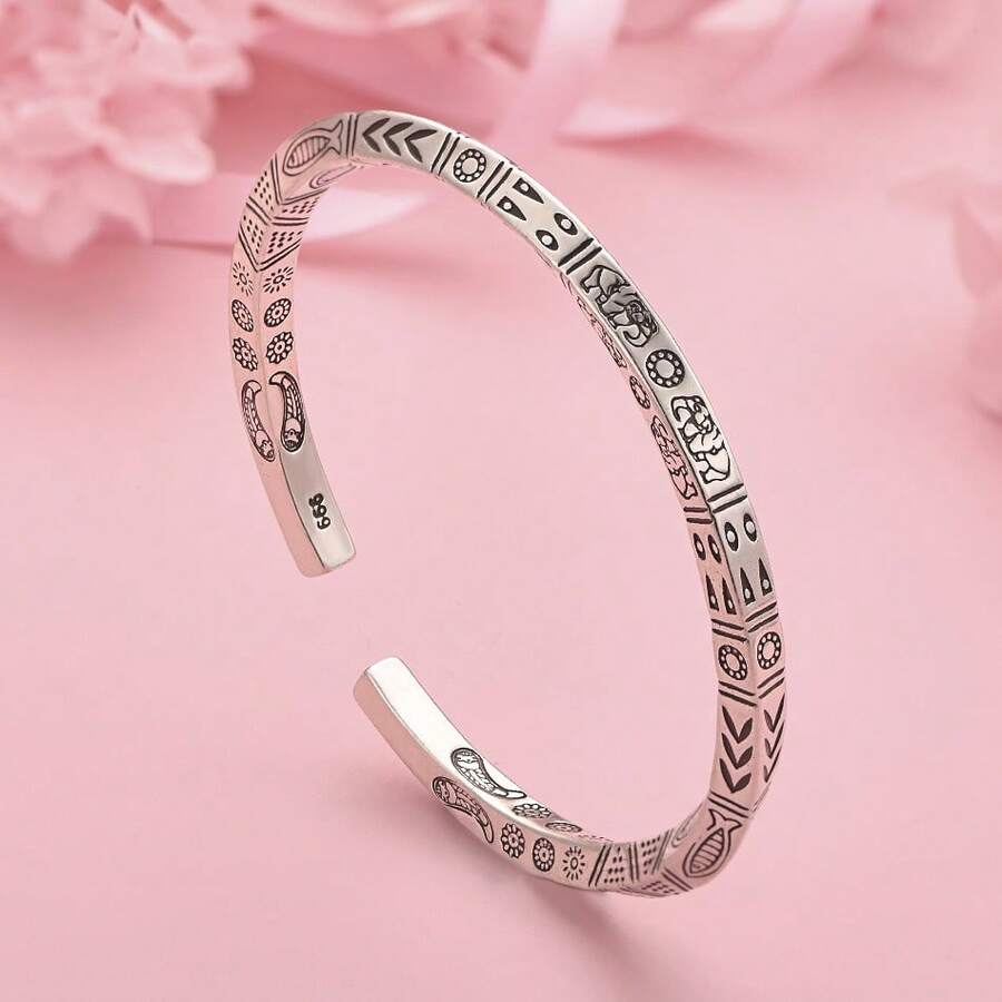 1pc Vintage Totem Alloy Bracelet For Men - Silver - View 1