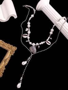 1 buah Kalung Berlapis Kerang & Mutiara Desain Bohemian Liburan Musim Panas untuk Wanita, Cocok untuk Pemakaian Sehari-hari & Pesta - MultiWarna - View 3