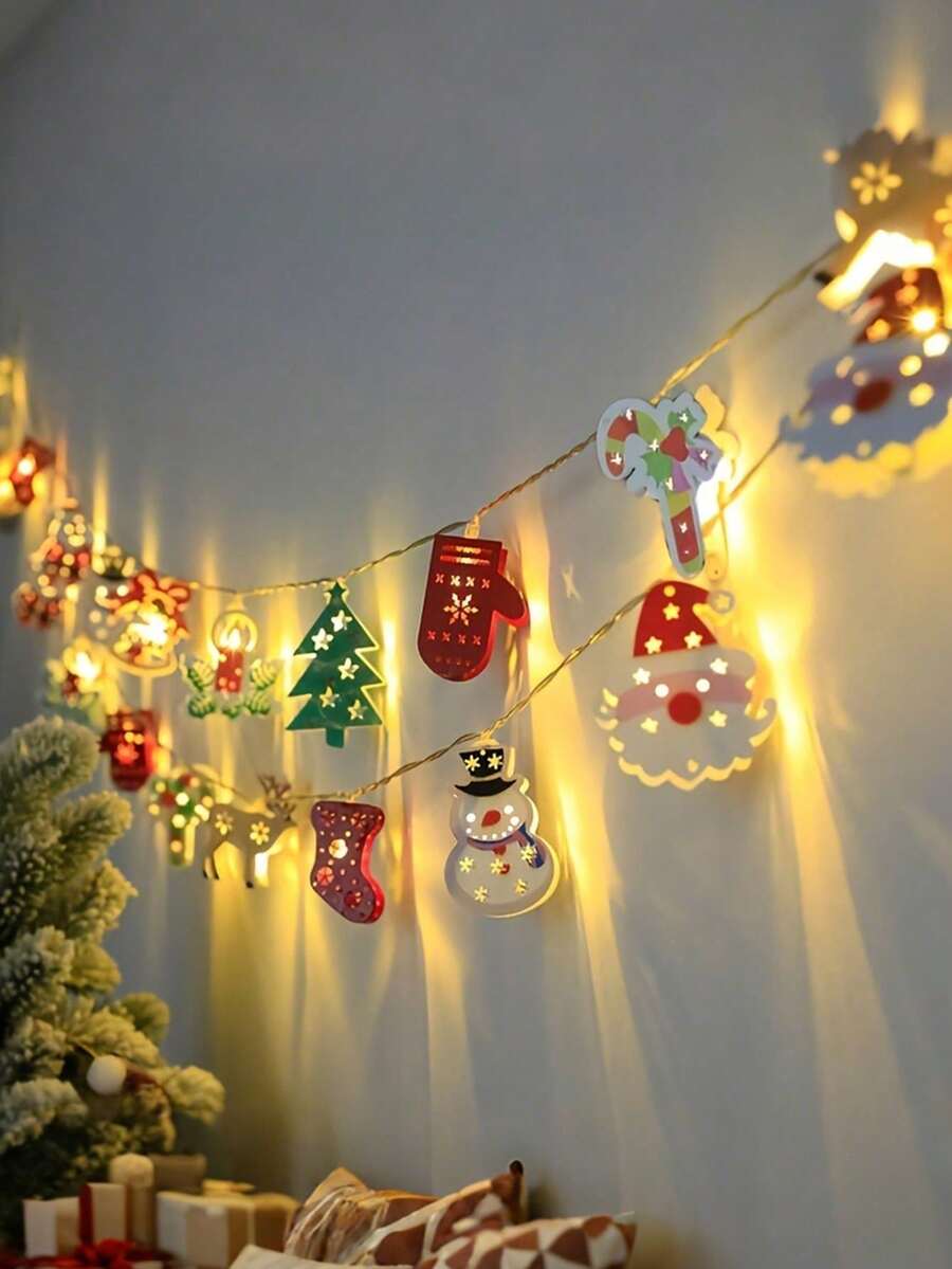 30/10 LED Santa Claus String Lights With Festive Iron Frame, Battery Powered, Ideal For Christmas Tree, Window Display, Fireplace Mantel, Holiday Party And Cozy Home Decor - Multicolor - View 1