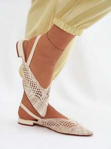 Sandali da donna con tacco piatto intrecciati, eleganti e comodi, con punta affusolata Lelrene beige - Beige - Visualizzare 7