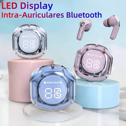 Fone de Ouvido Sem Fio TZ7 Transparente | Estojo com Display Digital LED, Bluetooth e TWS