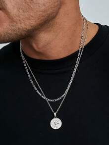 2pcs Fashion Stainless Steel Necklace, 18K Gold Plated Compass Layered Double Layer Necklace, Suitable For Valentine's Day, Party, Daily Wear, Holiday Gift For Couples - 2 Compass Necklaces - View 6